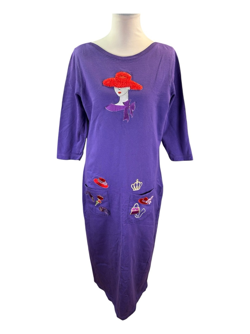 Vintage Tia Designs Wearable Art Midi Dress Red Hat Society aesthetic Whimsical